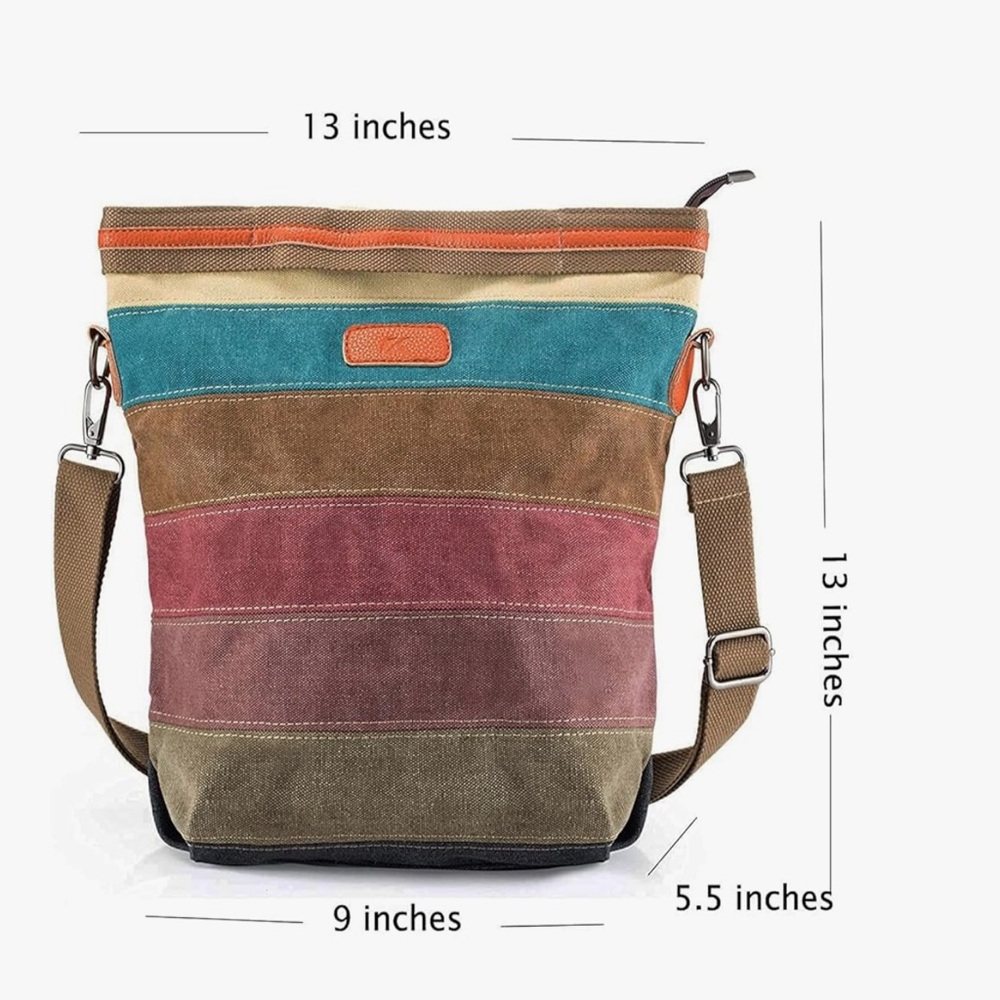🆕 Canvas Handbag Multi-Color Striped Lattice Cross Body Shoulder Purse Bag Tote - Picture 6 of 7